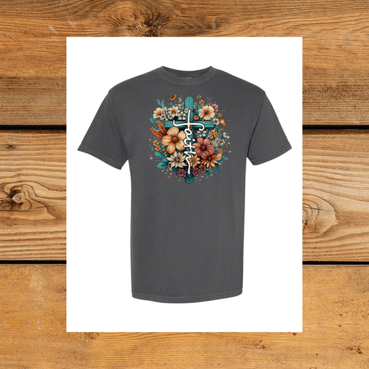 Faith in Bloom - Floral Cross Tee