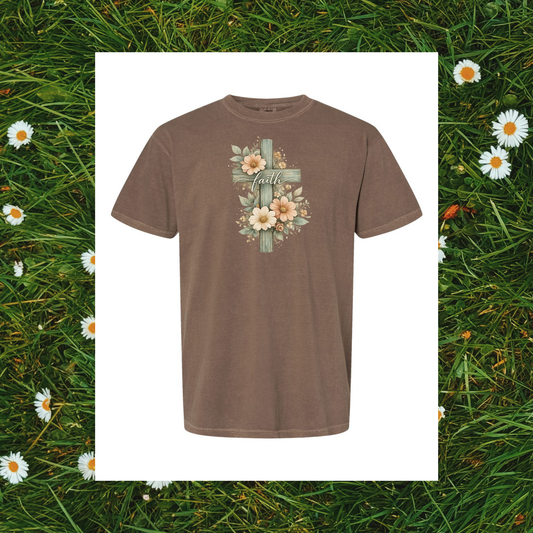Faith That Blooms - Sage Floral Cross Tee