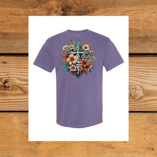 Faith in Bloom - Floral Cross Tee
