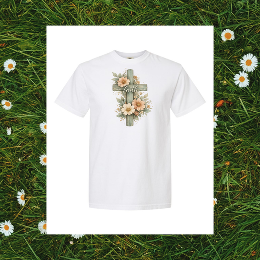 Faith That Blooms - Sage Floral Cross Tee